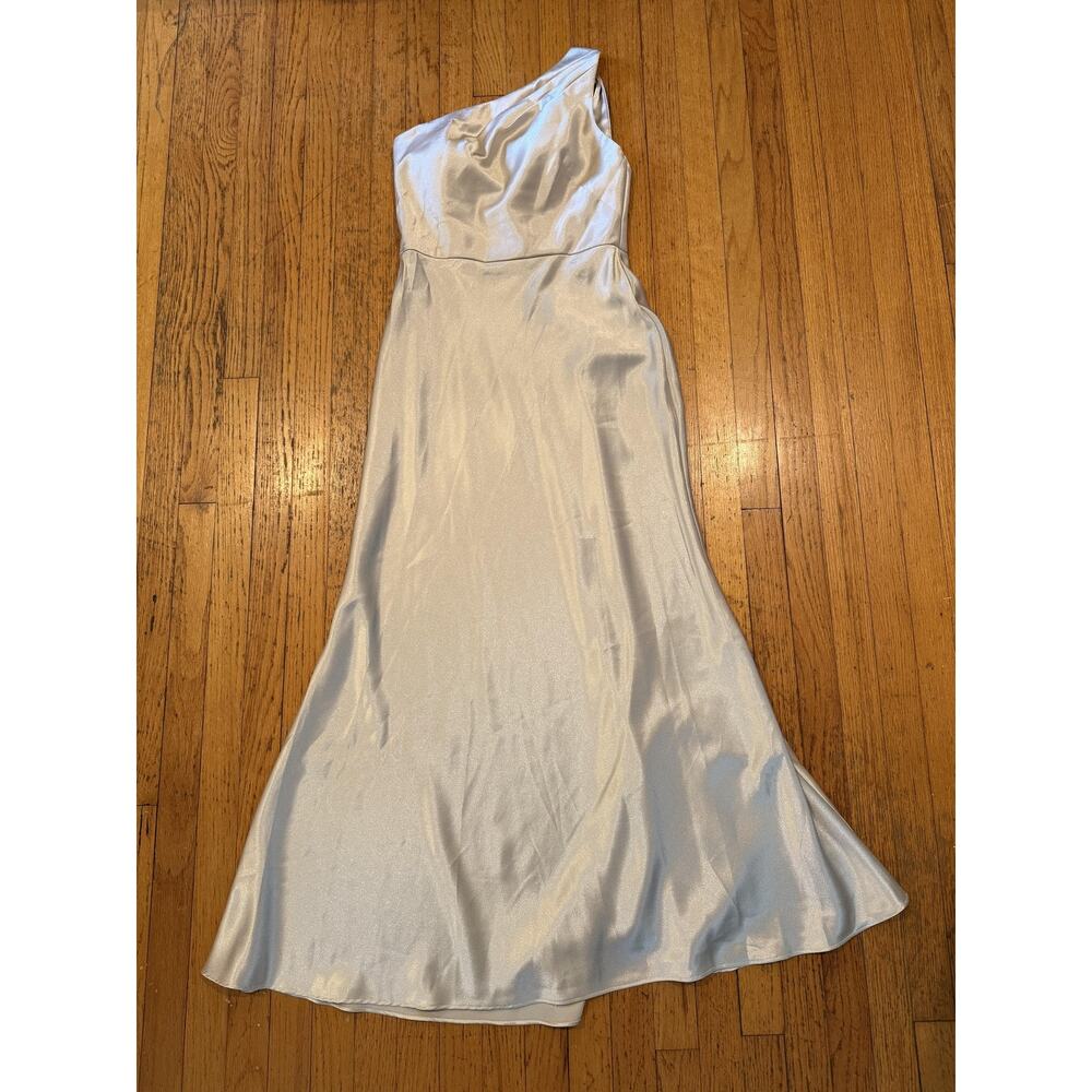 Jenny Yoo Lena Dress Womens 10 Latte Satin One Shoulder Gown Bridesmaid Formal